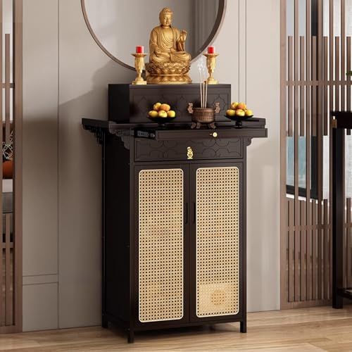 SLCXDPAT Buddhistischer Altar Schrank, Bambus-Schrein-Altar Tisch mit Aufbewahrung, Persönlicher Meditationstisch, Chinesischer Buddha-Nischenschrank(Black,100cm/39.4in) von SLCXDPAT