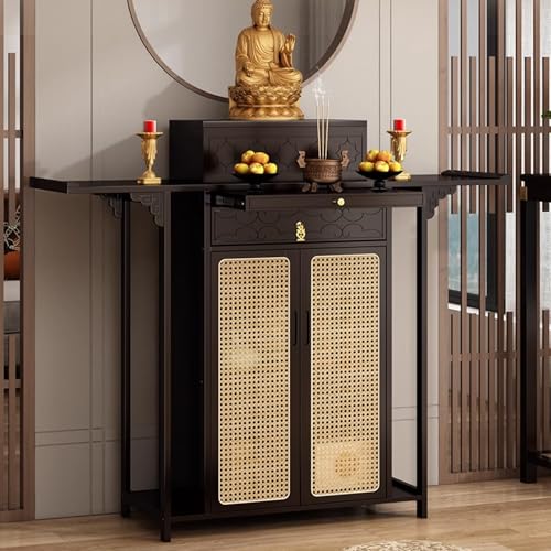 SLCXDPAT Buddhistischer Altar Schrank, Bambus-Schrein-Altar Tisch mit Aufbewahrung, Persönlicher Meditationstisch, Chinesischer Buddha-Nischenschrank(Black,140cm/55.1in) von SLCXDPAT