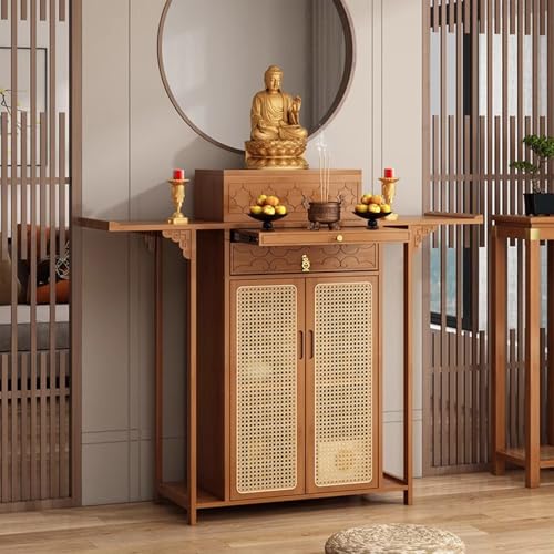 SLCXDPAT Buddhistischer Altar Schrank, Bambus-Schrein-Altar Tisch mit Aufbewahrung, Persönlicher Meditationstisch, Chinesischer Buddha-Nischenschrank(Brown,120cm/47.2in) von SLCXDPAT