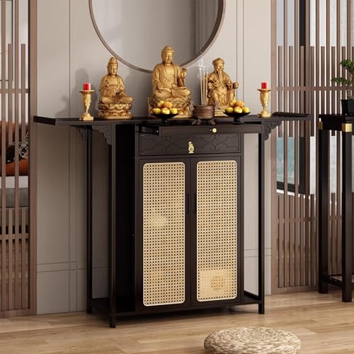 SLCXDPAT Buddhistischer Altartisch mit Aufbewahrung, Schreinaltarschrank, Meditationssockel-Opfertisch, Bambus Chinesischer Buddha Nischenschrank(Black,140cm/55.1in) von SLCXDPAT