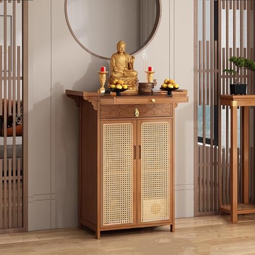SLCXDPAT Buddhistischer Altartisch mit Aufbewahrung, Schreinaltarschrank, Meditationssockel-Opfertisch, Bambus Chinesischer Buddha Nischenschrank(Brown,80cm/31.5in) von SLCXDPAT
