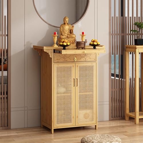 SLCXDPAT Buddhistischer Altartisch mit Aufbewahrung, Schreinaltarschrank, Meditationssockel-Opfertisch, Bambus Chinesischer Buddha Nischenschrank(Natural,100cm/39.4in) von SLCXDPAT