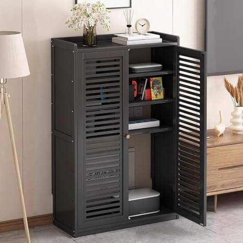 SLCXDPAT Router Schrank aus Bambus, Router Box Aufbewahrungsbox Verstecken mit Verstellbaren Einlegeböden, Freistehender Schrank-Organizer, für Zuhause Und Büro(Black,Large) von SLCXDPAT