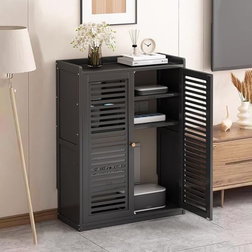 SLCXDPAT Router Schrank aus Bambus, Router Box Aufbewahrungsbox Verstecken mit Verstellbaren Einlegeböden, Freistehender Schrank-Organizer, für Zuhause Und Büro(Black,Medium) von SLCXDPAT