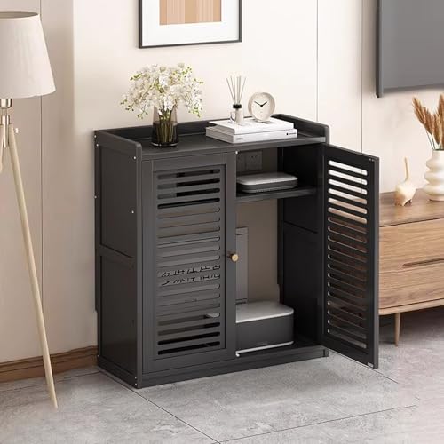 SLCXDPAT Router Schrank aus Bambus, Router Box Aufbewahrungsbox Verstecken mit Verstellbaren Einlegeböden, Freistehender Schrank-Organizer, für Zuhause Und Büro(Black,Small) von SLCXDPAT