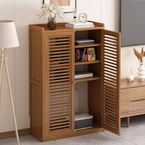 SLCXDPAT Router Schrank aus Bambus, Router Box Aufbewahrungsbox Verstecken mit Verstellbaren Einlegeböden, Freistehender Schrank-Organizer, für Zuhause Und Büro(Brown,Large) von SLCXDPAT