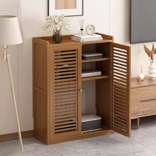 SLCXDPAT Router Schrank aus Bambus, Router Box Aufbewahrungsbox Verstecken mit Verstellbaren Einlegeböden, Freistehender Schrank-Organizer, für Zuhause Und Büro(Brown,Medium) von SLCXDPAT