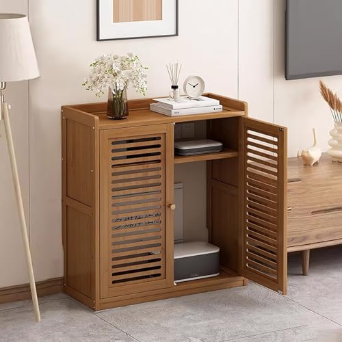 SLCXDPAT Router Schrank aus Bambus, Router Box Aufbewahrungsbox Verstecken mit Verstellbaren Einlegeböden, Freistehender Schrank-Organizer, für Zuhause Und Büro(Brown,Small) von SLCXDPAT
