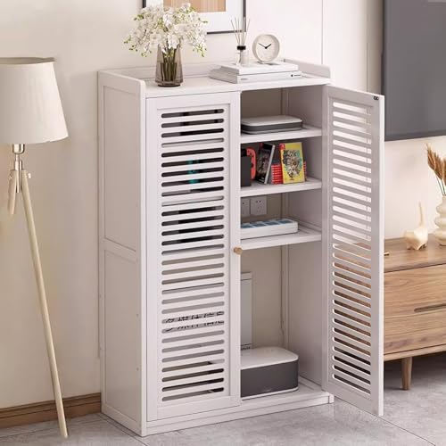 SLCXDPAT Router Schrank aus Bambus, Router Box Aufbewahrungsbox Verstecken mit Verstellbaren Einlegeböden, Freistehender Schrank-Organizer, für Zuhause Und Büro(White,Large) von SLCXDPAT