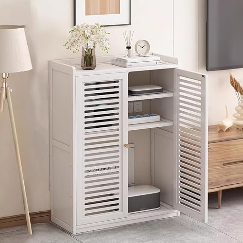 SLCXDPAT Router Schrank aus Bambus, Router Box Aufbewahrungsbox Verstecken mit Verstellbaren Einlegeböden, Freistehender Schrank-Organizer, für Zuhause Und Büro(White,Medium) von SLCXDPAT