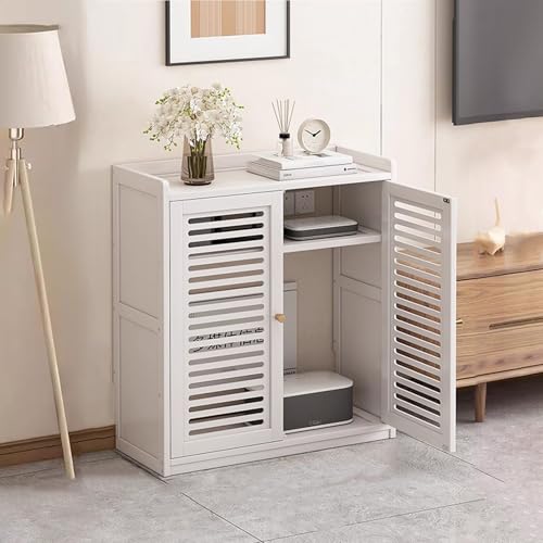 SLCXDPAT Router Schrank aus Bambus, Router Box Aufbewahrungsbox Verstecken mit Verstellbaren Einlegeböden, Freistehender Schrank-Organizer, für Zuhause Und Büro(White,Small) von SLCXDPAT