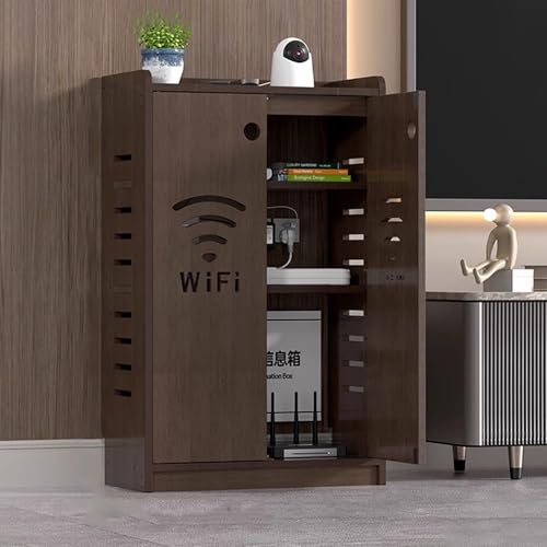 SLCXDPAT WiFi Router Schrank Aufbewahrungsbox, Router Box Verstecken mit Verstellbaren Einlegeböden, Kabel-Ordnungsbox, für Zuhause Schlafzimmer Wohnzimmer(Brown,60cm/23.6in) von SLCXDPAT