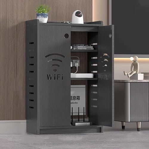 SLCXDPAT WiFi Router Schrank Aufbewahrungsbox, Router Box Verstecken mit Verstellbaren Einlegeböden, Kabel-Ordnungsbox, für Zuhause Schlafzimmer Wohnzimmer(Gray,80cm/31.5in) von SLCXDPAT