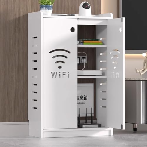 SLCXDPAT WiFi Router Schrank Aufbewahrungsbox, Router Box Verstecken mit Verstellbaren Einlegeböden, Kabel-Ordnungsbox, für Zuhause Schlafzimmer Wohnzimmer(White,60cm/23.6in) von SLCXDPAT