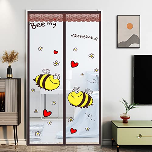 SLDAGe Fliegengitter Rollo Ohne Bohren,Magnetisches Fliegengitter mit Cartoon Biene Gedruckt Muster,Insektenschutz Schiebefliegengitter,Selbstklebende Fliegengitter Balkontür,85x210cm(W x H) von SLDAGe