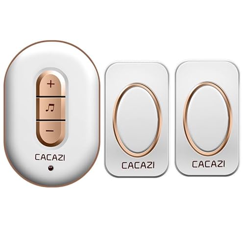 SLDAGe Funkklingel, IP67 Funk klingel Set Aussen Wasserdicht, Kabellose Türklingel 300M Reichweite, Haustür Klingel kit mit 1 Plug-In-Empfänger und 2 Sender, 48 Melodien doorbell mit LED-Blitz,Gold von SLDAGe