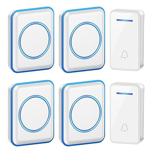 SLDAGe Funkklingel, LED Licht Türklingel Batterielose, Funkklingel Aussen Wasserdich Kabellose Türklingel Kit mit 60 Melodien, IP65, 150m,Weiß,2 Receiver + 4 Bell SLDAGe Funkklingel, LED Licht Türklingel Batterielose, Funkklingel Aussen Wasserdich Kabellose Türklingel Kit mit 60 Melodien, IP65, 150m,Weiß,2 Receiver + 4 Bell von SLDAGe