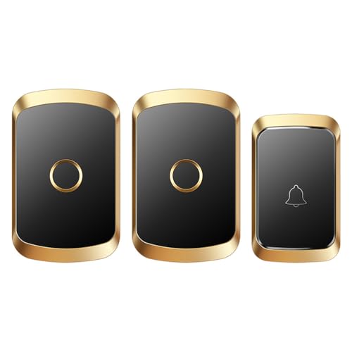 SLDAGe Funkklingel Kabellose Türklingel Funk klingel Set Aussen Wasserdicht IP55 Haustürklingel 150m Reichweite Plug-in Doorbell Haustür Klingel Kit 60 Melodien,Black Gold,1 with 2 von SLDAGe