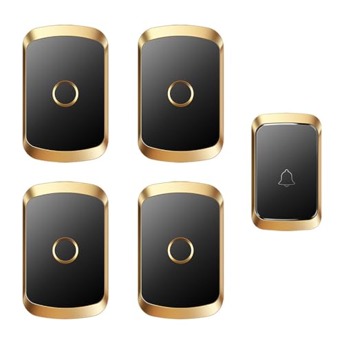 SLDAGe Funkklingel Kabellose Türklingel Funk klingel Set Aussen Wasserdicht IP55 Haustürklingel 150m Reichweite Plug-in Doorbell Haustür Klingel Kit 60 Melodien,Black Gold,1 with 4 von SLDAGe