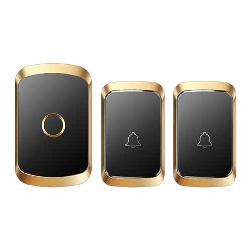 SLDAGe Funkklingel Kabellose Türklingel Funk klingel Set Aussen Wasserdicht IP55 Haustürklingel 150m Reichweite Plug-in Doorbell Haustür Klingel Kit 60 Melodien,Black Gold,2 with 1 von SLDAGe