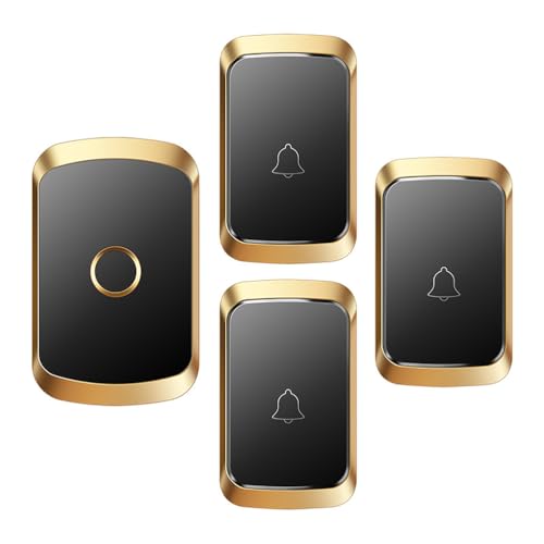 SLDAGe Funkklingel Kabellose Türklingel Funk klingel Set Aussen Wasserdicht IP55 Haustürklingel 150m Reichweite Plug-in Doorbell Haustür Klingel Kit 60 Melodien,Black Gold,3 with 1 von SLDAGe