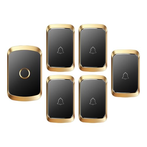 SLDAGe Funkklingel Kabellose Türklingel Funk klingel Set Aussen Wasserdicht IP55 Haustürklingel 150m Reichweite Plug-in Doorbell Haustür Klingel Kit 60 Melodien,Black Gold,5 with 1 von SLDAGe