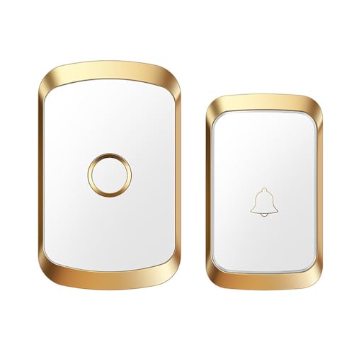SLDAGe Funkklingel Kabellose Türklingel Funk klingel Set Aussen Wasserdicht IP55 Haustürklingel 150m Reichweite Plug-in Doorbell Haustür Klingel Kit 60 Melodien,White Gold,1 with 1 von SLDAGe