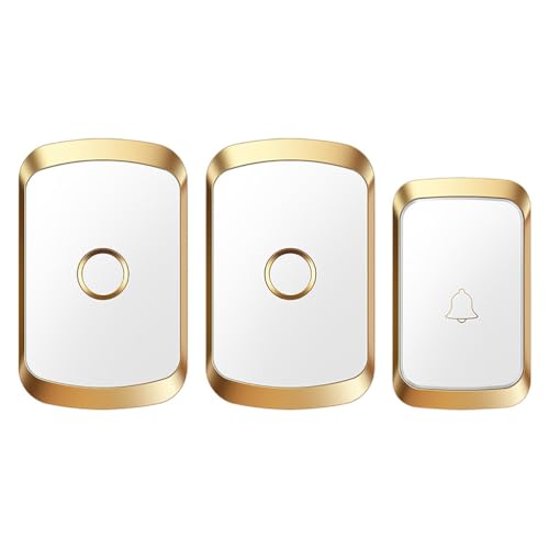 SLDAGe Funkklingel Kabellose Türklingel Funk klingel Set Aussen Wasserdicht IP55 Haustürklingel 150m Reichweite Plug-in Doorbell Haustür Klingel Kit 60 Melodien,White Gold,1 with 2 von SLDAGe