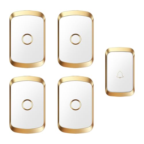 SLDAGe Funkklingel Kabellose Türklingel Funk klingel Set Aussen Wasserdicht IP55 Haustürklingel 150m Reichweite Plug-in Doorbell Haustür Klingel Kit 60 Melodien,White Gold,1 with 4 von SLDAGe