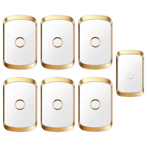 SLDAGe Funkklingel Kabellose Türklingel Funk klingel Set Aussen Wasserdicht IP55 Haustürklingel 150m Reichweite Plug-in Doorbell Haustür Klingel Kit 60 Melodien,White Gold,1 with 6 von SLDAGe