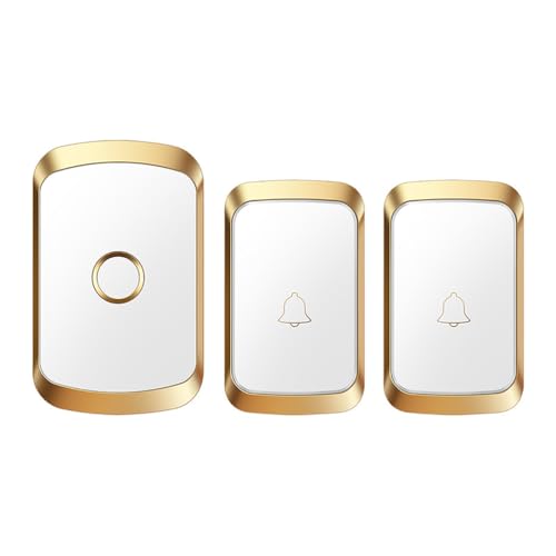 SLDAGe Funkklingel Kabellose Türklingel Funk klingel Set Aussen Wasserdicht IP55 Haustürklingel 150m Reichweite Plug-in Doorbell Haustür Klingel Kit 60 Melodien,White Gold,2 with 1 von SLDAGe