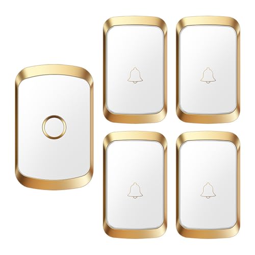 SLDAGe Funkklingel Kabellose Türklingel Funk klingel Set Aussen Wasserdicht IP55 Haustürklingel 150m Reichweite Plug-in Doorbell Haustür Klingel Kit 60 Melodien,White Gold,4 with 1 von SLDAGe