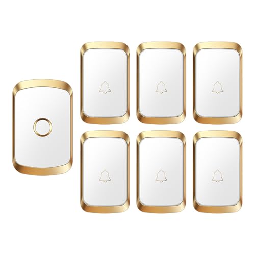 SLDAGe Funkklingel Kabellose Türklingel Funk klingel Set Aussen Wasserdicht IP55 Haustürklingel 150m Reichweite Plug-in Doorbell Haustür Klingel Kit 60 Melodien,White Gold,6 with 1 von SLDAGe