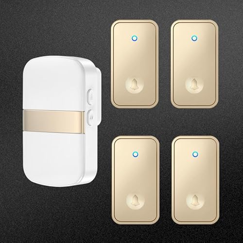 SLDAGe 『Keine Batterie Erforderlich』Drahtlose Türklingel wasserdicht, Türklingel-Kit mit Empfängern und Presse mit Eigenantrieb, 60 Glockenspiele, 5 Lautstärkepegel,Gold,4 on 1 SLDAGe 『Keine Batterie Erforderlich』Drahtlose Türklingel wasserdicht, Türklingel-Kit mit Empfängern und Presse mit Eigenantrieb, 60 Glockenspiele, 5 Lautstärkepegel,Gold,4 on 1 von SLDAGe