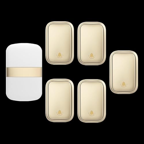 SLDAGe 『Keine Batterie Erforderlich』Drahtlose Türklingel wasserdicht, Türklingel-Kit mit Empfängern und Presse mit Eigenantrieb, 60 Glockenspiele, 5 Lautstärkepegel,Gold,5 on 1 SLDAGe 『Keine Batterie Erforderlich』Drahtlose Türklingel wasserdicht, Türklingel-Kit mit Empfängern und Presse mit Eigenantrieb, 60 Glockenspiele, 5 Lautstärkepegel,Gold,5 on 1 von SLDAGe