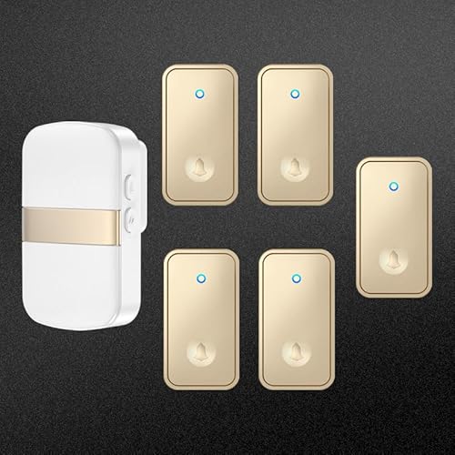 SLDAGe 『Keine Batterie Erforderlich』Drahtlose Türklingel wasserdicht, Türklingel-Kit mit Empfängern und Presse mit Eigenantrieb, 60 Glockenspiele, 5 Lautstärkepegel,Gold,5 on 1 SLDAGe 『Keine Batterie Erforderlich』Drahtlose Türklingel wasserdicht, Türklingel-Kit mit Empfängern und Presse mit Eigenantrieb, 60 Glockenspiele, 5 Lautstärkepegel,Gold,5 on 1 von SLDAGe