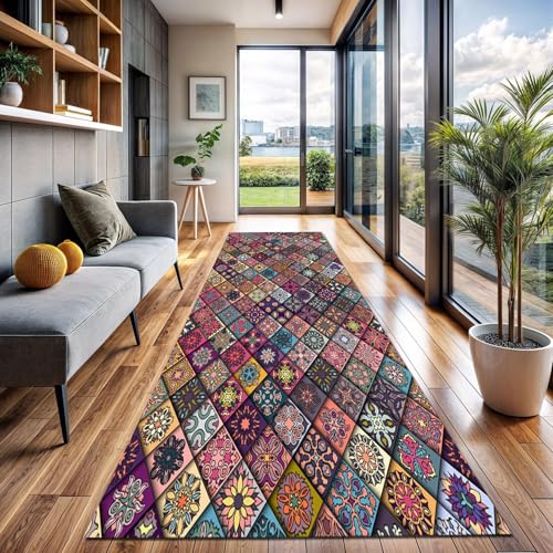 SLDAGe Teppich Flur Eingangsbereich rutschfest Küchen Teppich Läufer Meterware Flurteppich Läufer Lang Teppichläufer Waschbar Weicher Bunte Blumen Teppich für Küche,Schlafzimmer,Badezimmer,40x260cm von SLDAGe