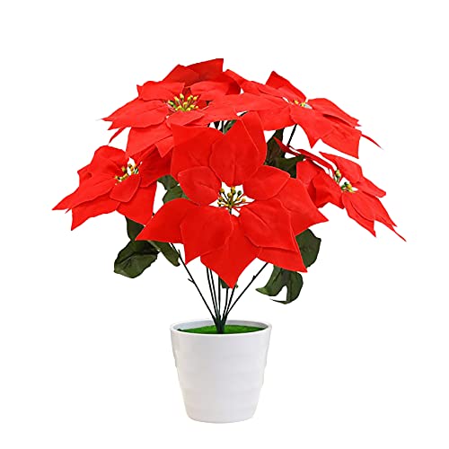 SLDHFE 2 x Weihnachtsstern, künstlicher Weihnachtsstern, Topfstern, Blumen, Weihnachtsgesteck, künstliche Weihnachtsblumen für Zuhause, Tischfenster, 48 cm von SLDHFE