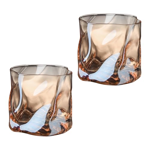 SLDHFE 2er Set Whisky Gläser, 280 ml, Bourbon Doppeltes Bleifrei Kristallgläser, Whiskey Glas Ideal für Bars, Wohnungen, Küchen und zum Verschenken (Bernsteinfarbig) von SLDHFE