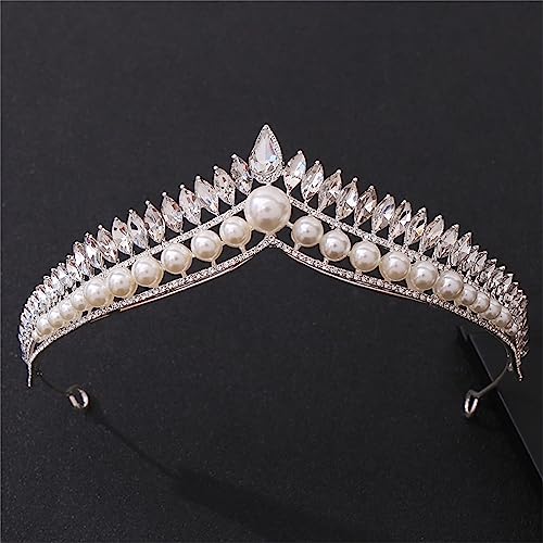 SLEDEZ Partykronen Tiaras Braut-Tiara mit Perlenkrone, einfacher Haarschmuck(White) von SLEDEZ