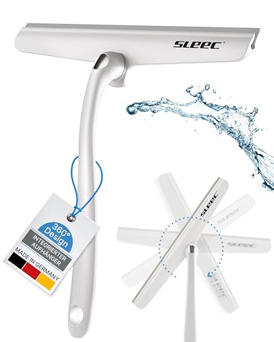 SLEEC Duschabzieher Cleanline 360 Grad drehbar Farbe Weiß, Made in Germany, Hochwertiger Duschabzieher mit integrierter Aufhängung für Bad und Dusche von SLEEC