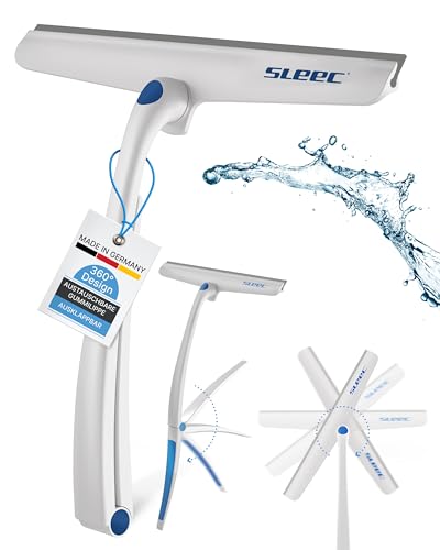 Sleec Cleanline 360° Duschabzieher 25-40 cm lang ● Dunkelblau/Weiß Made in Germany ● Hochwertiger Duschabzieher integrierter Aufhängung ● Abzieher für Dusche und Bad ● Badabzieher und Scheibenabzieher von SLEEC