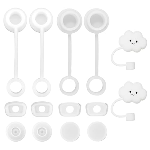 2 Sätze Silikon-Auslaufschutzstopfen, mit 2 Stück White Cloud-Strohdeckeln, staubdichtes Zubehör für Strohbecher, kompatibel mit Strohbecher Version 1.0 und Version 2.0 (weiß) von SLEEKEE