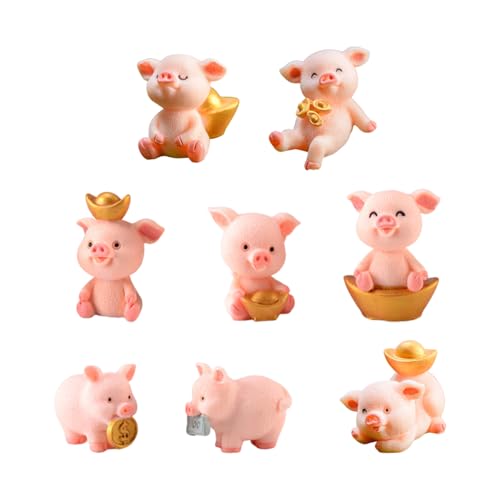 SLEEKEE 8 Stück Schweine-Ornamente, Miniatur-Glücksschweinchen-Figuren-Ornamente, Kunstharz-Ornamente Nr. 1, Niedliche Miniatur-Cartoon-Dekorationen, Desktop-Ornamente Zum Basteln von SLEEKEE