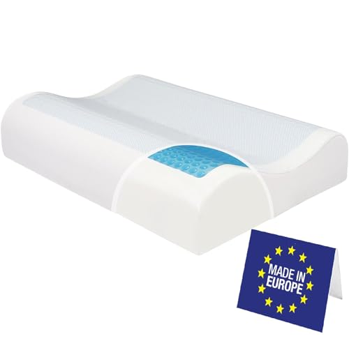 SLEEP COMFY Premium Gel Memory Foam Seitenschläferkissen Gel Kühlendes Kopfkissen mit Bezug, Nackenkissen, Nackenstützkissen, Orthopädisches Kissen für Seitenschläfer, Rückenschläfer, 60x40x14/12cm von SLEEP COMFY