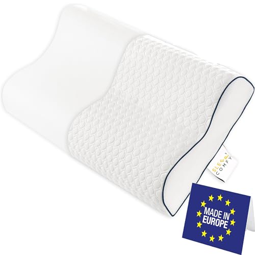 SLEEP COMFY - Premium Visco HWS Nackenkissen, 60x40x14/12cm, Kopfkissen mit Bezug, Nackenstützkissen Memory Foam Ergonomisches, Orthopädisches Kissen Seitenschläfer und Rückenschläfer, Antischnarchen von SLEEP COMFY