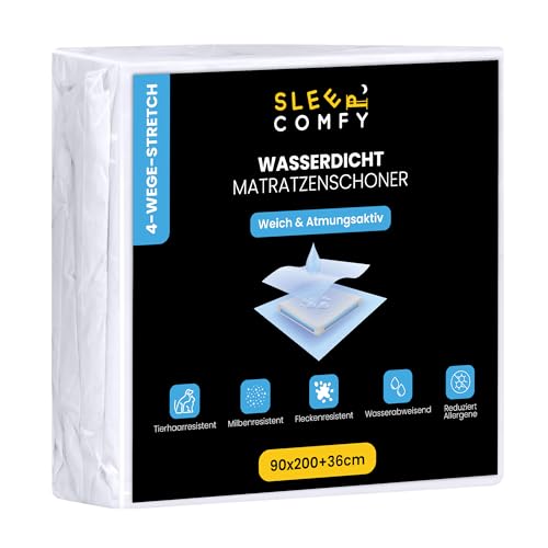 SLEEPCOMFY Luxus Wasserdichter Matratzenschoner 90 x 200 Wasserdicht Weiß 35 Baumwolle 65 Polyester Atmungsaktiver, Inkontinenz Bettunterlage wasserdichte Matratzenauflage Bettschoner Matratzenschutz von SLEEP COMFY