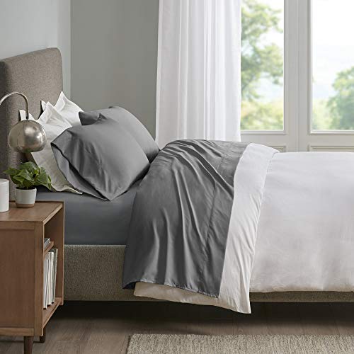 Sleep Philosophy Smart Cool Microfiber Moisture-Wicking Breathable Hypoallergenic 4 Piece Cooling Sheet Set, King Size, Grey (SHET20-963) von Sleep Philosophy