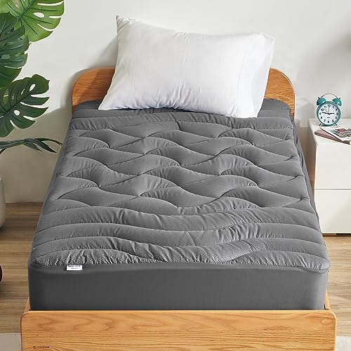 SLEEP ZONE Kühlende Doppel-Matratzenauflage für Einzelbett, hochwertiges gestepptes Matratzenpolster, Spannbett-Matratzenschoner, maschinenwaschbar, Tiefe Tasche 20.3–53.3 cm (grau, Doppelbett) von SLEEP ZONE