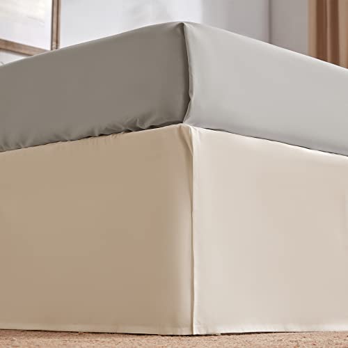 SLEEP ZONE Umwickelbarer plissierter Bettrock für Doppelbett, 38,1 cm, maßgeschneidert, leicht anzubringender Bettrock, antistatisch, knitterfrei und lichtbeständig (Doppelbett, Beige) von SLEEP ZONE